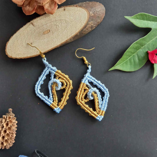 macrame dangler diamond shaped earrings in two colours