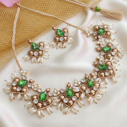 Champa green macrame necklace set