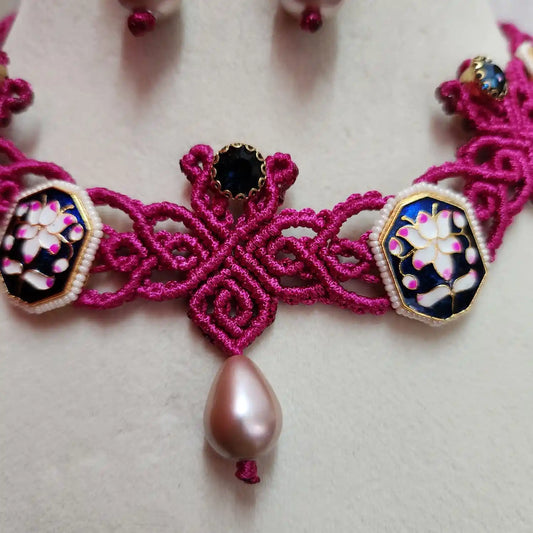 floral jewellery party necklace wedding necklace set lotus meenakari stud earrings stone necklace design formal wear macrame
