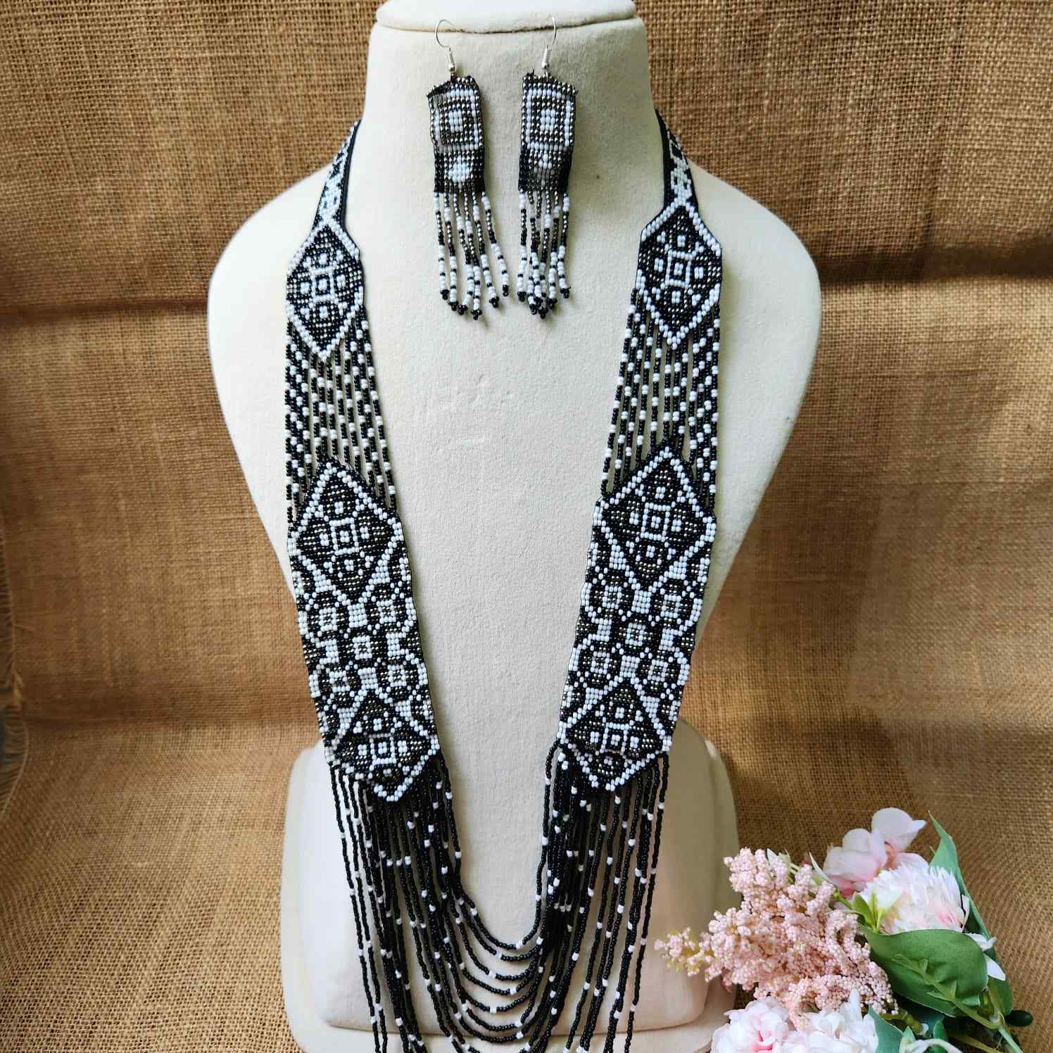 black white necklace layered necklace party wear necklace set bead jewellery wedding necklace office wear