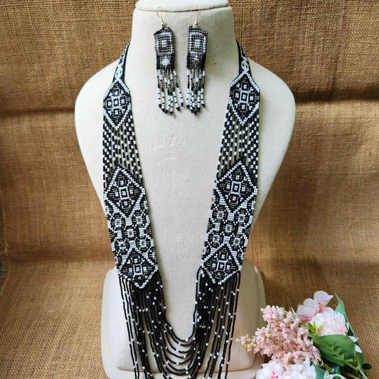 black white necklace layered necklace party wear necklace set bead jewellery wedding necklace office wear