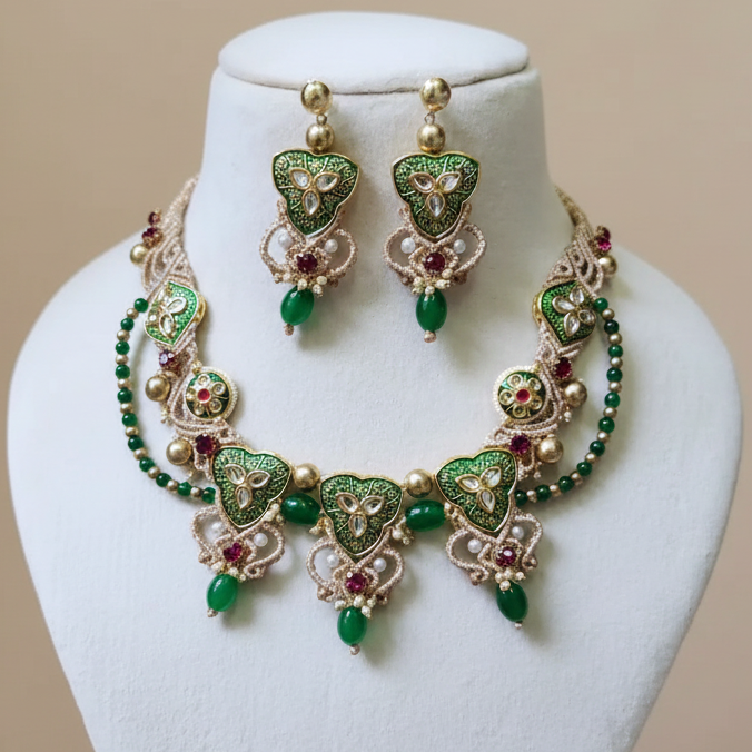 Vanasri meenakari kundan macrame necklace set