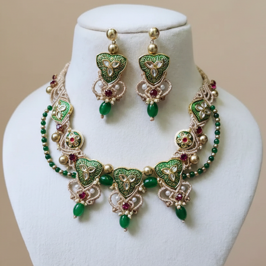 Vanasri meenakari kundan macrame necklace set