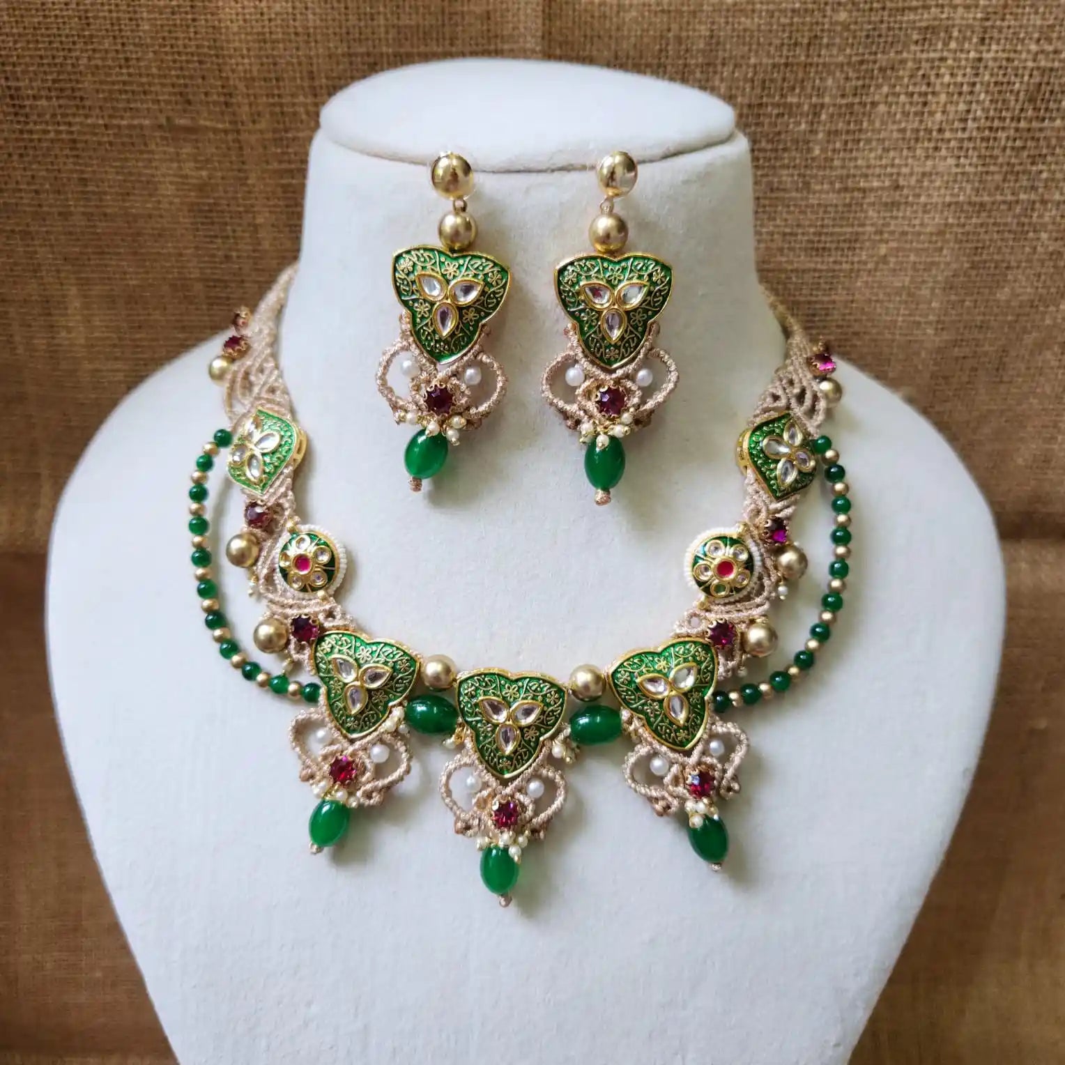 kundan necklace meenakari wedding party-wear necklace gold necklace floral necklace