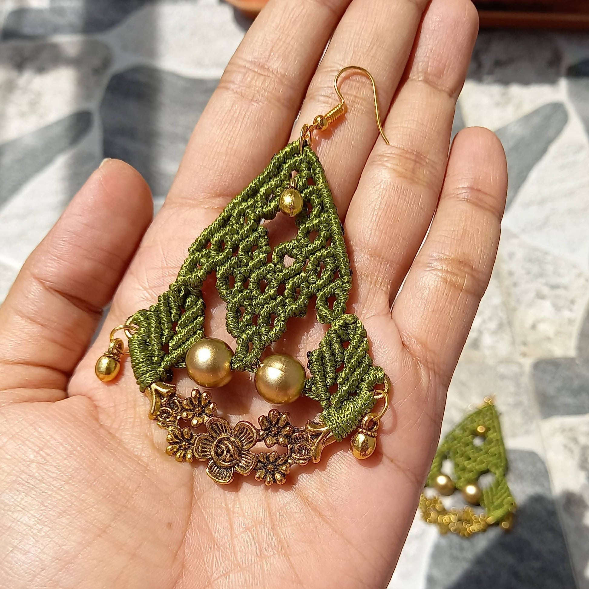 Floral Hasli Tribal Style Fusion Macramé Dangler Earrings