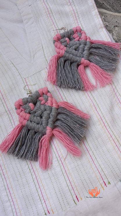 cotton thread macrame dangler earrings with tassels