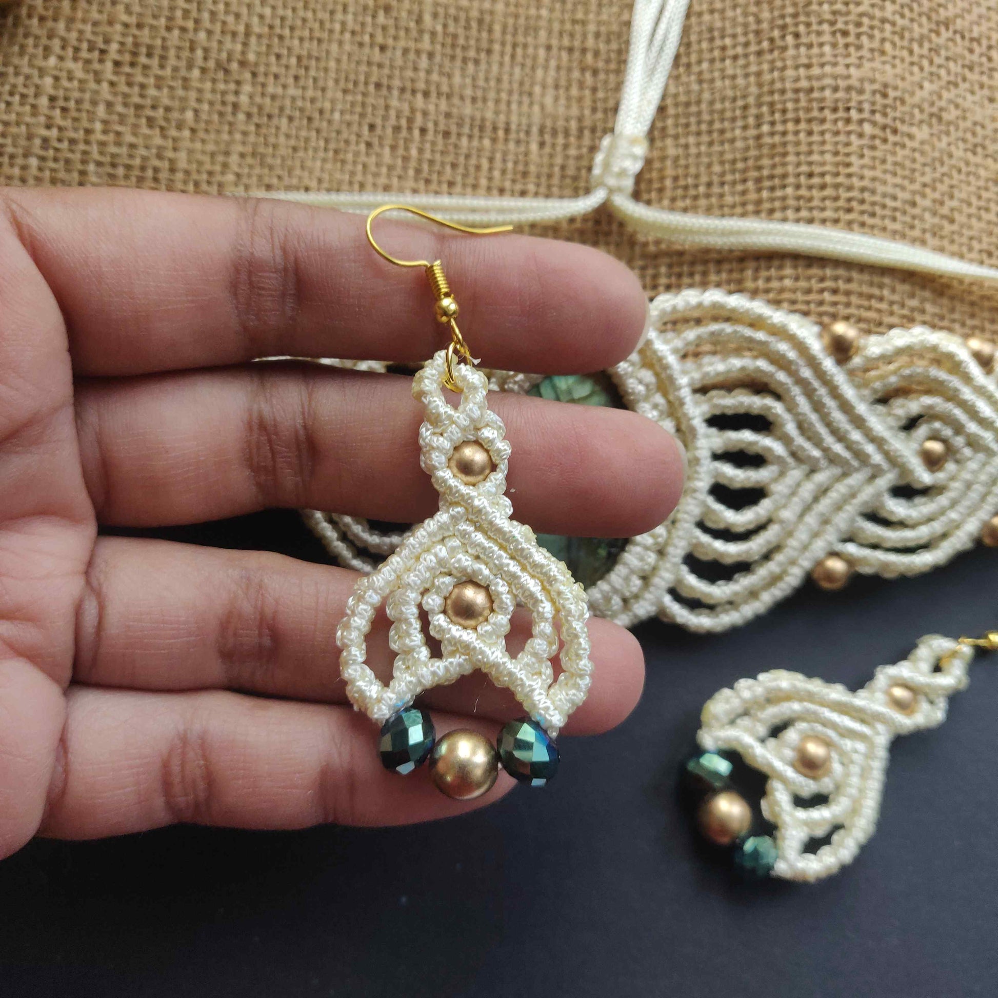 macrame necklace bead necklace choker necklace stone choker green necklace gold necklace labrodorite necklace