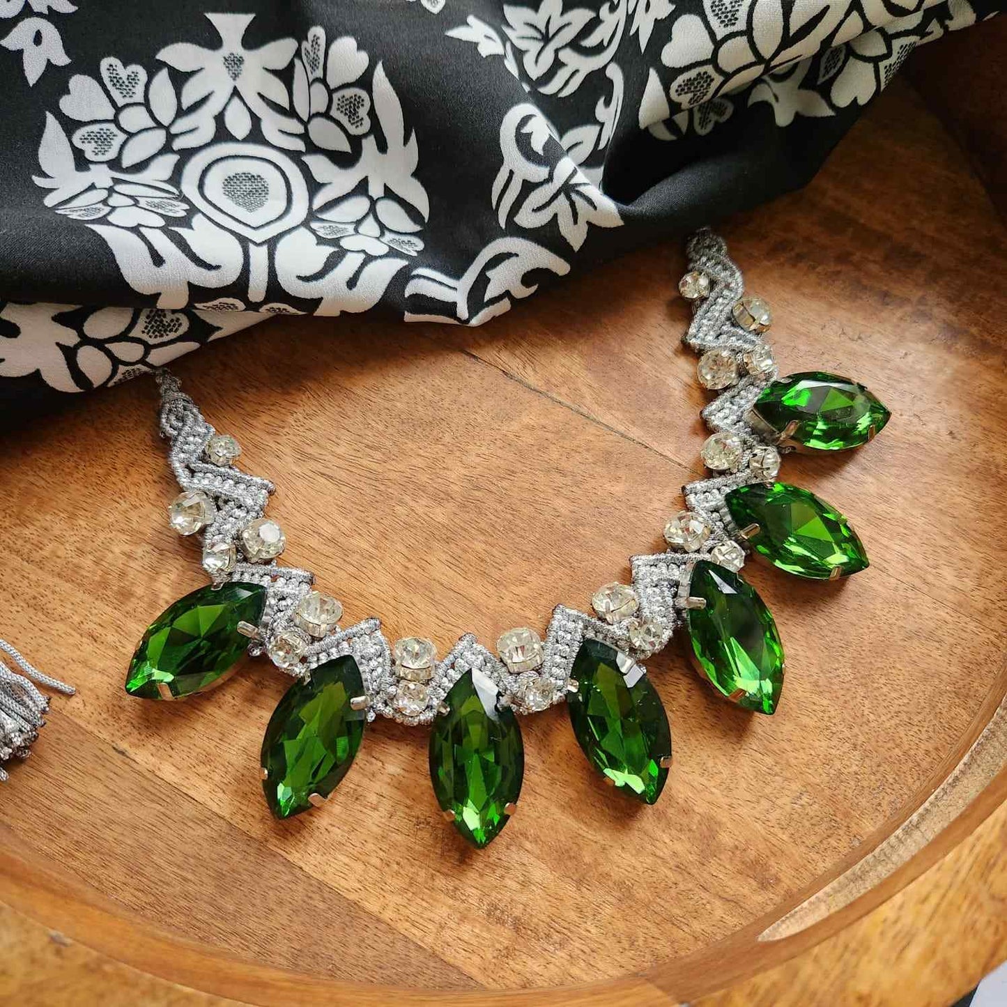 grey necklace green stone necklace emerald necklace bvlgari inspired necklace