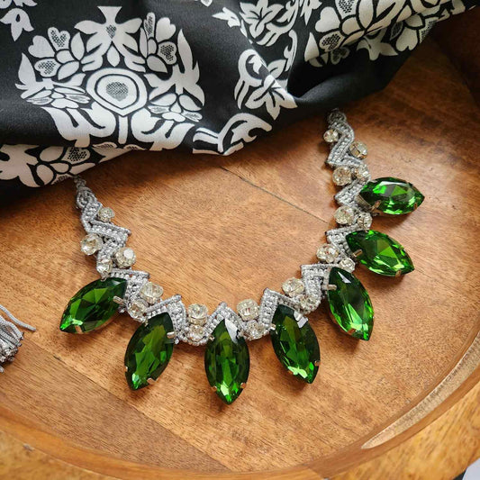 grey necklace green stone necklace emerald necklace bvlgari inspired necklace