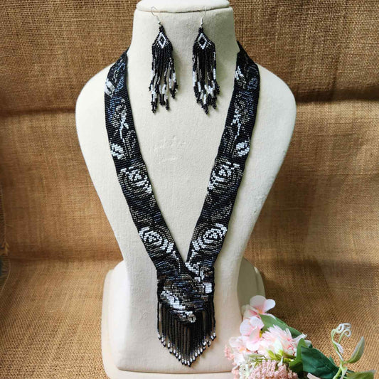 statement bead necklace partywear necklace multi colour necklace for sangeet wedding jewellery floral set bead earrings
