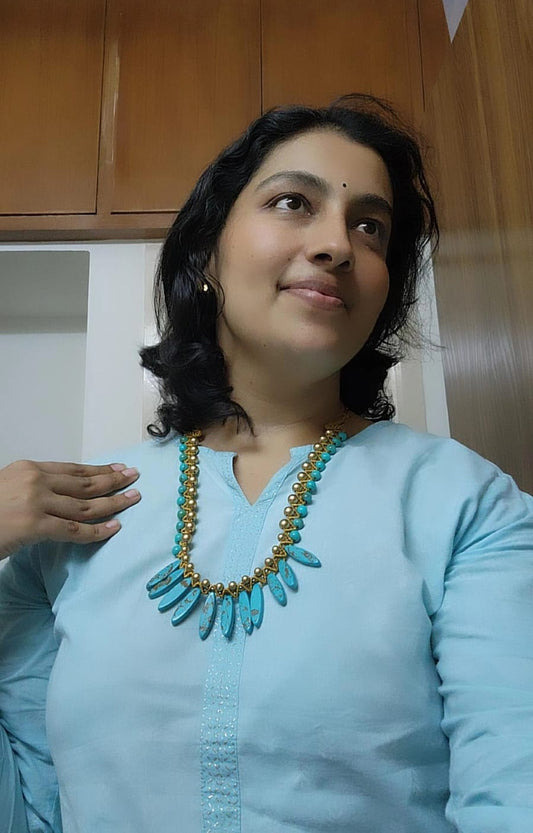 turquoise gold long necklace bead necklace statement necklace party necklace workwear necklace formal wear