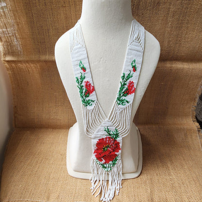 floral design bead necklace white red layered necklace dangler party wear occasion wedding mehndi sangeet haldi jewellery