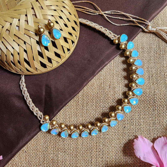 necklace stone jewellery party wedding necklace formal wear macrame necklace set blue gold necklace