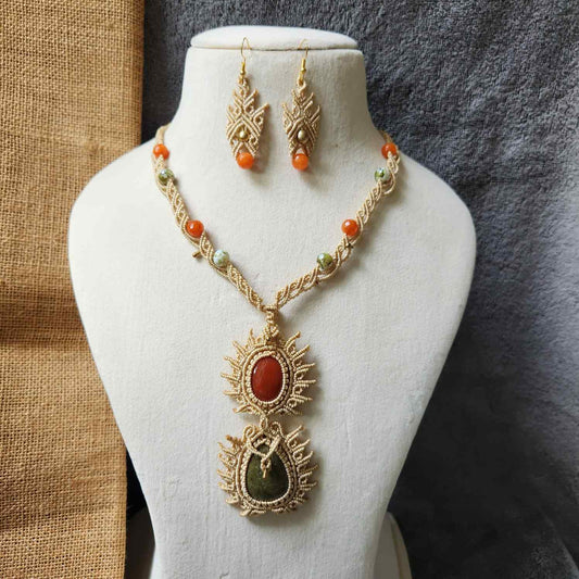dinner date necklace set onyx stone jewellery handmade artisanal brass earrings neutral officewear boho evening wear party