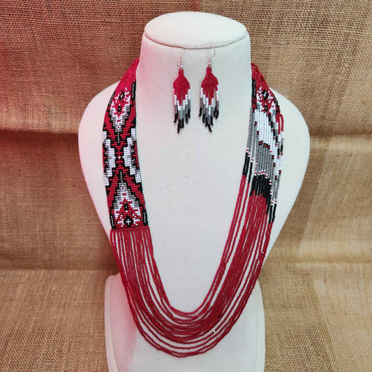 bead loom necklace long necklace layer necklace geometric design party necklace for saree formal wear statement necklace set