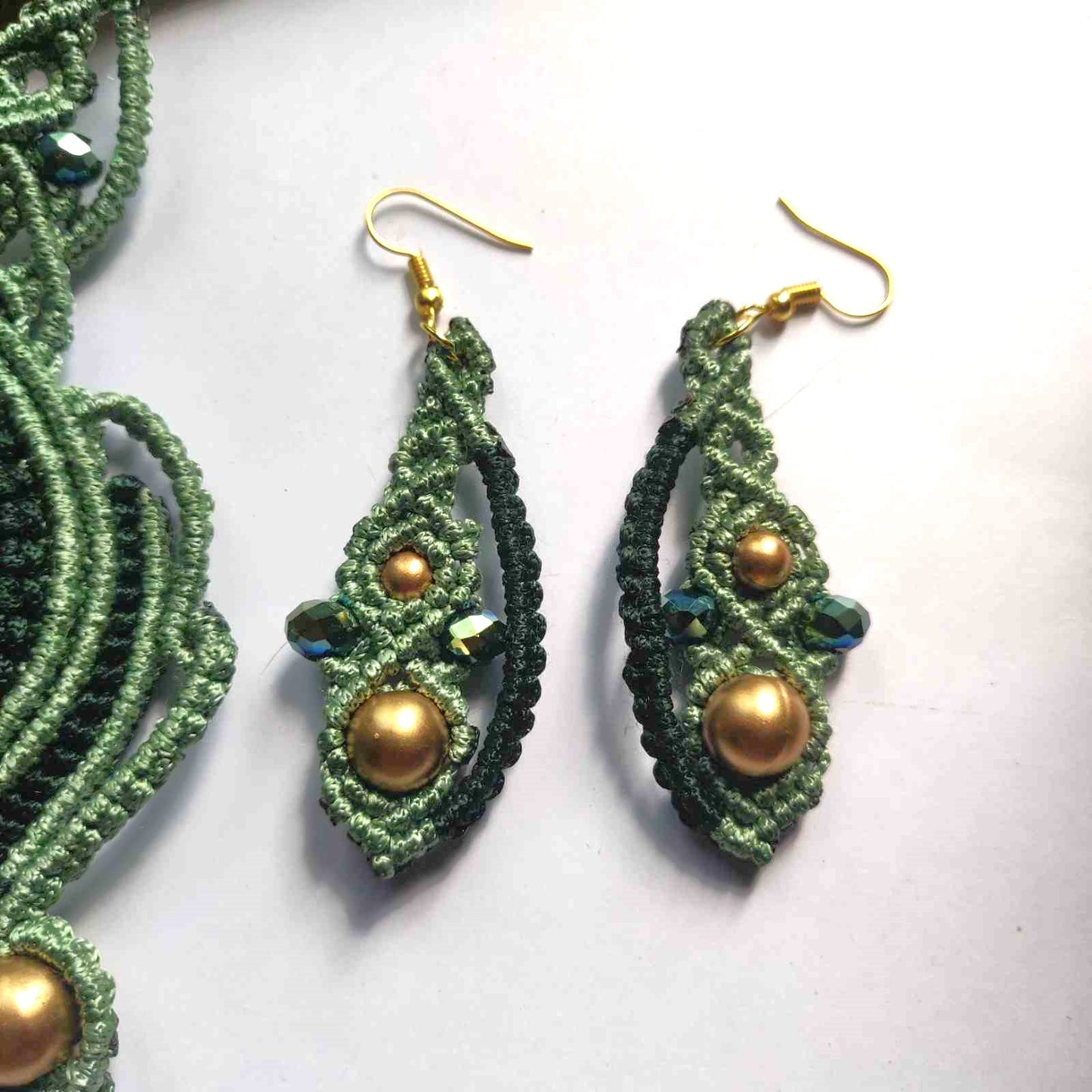 bead necklace set stone necklace set macrame earrings necklace labrodorite green necklace earrings oval stone office wear set