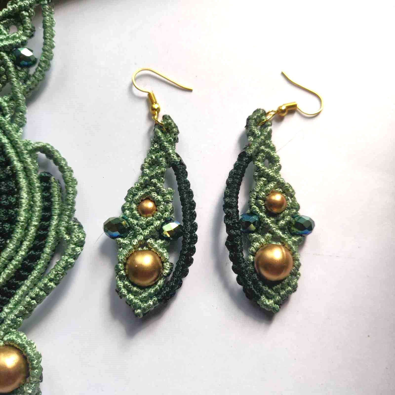 bead necklace set stone necklace set macrame earrings necklace labrodorite green necklace earrings oval stone office wear set