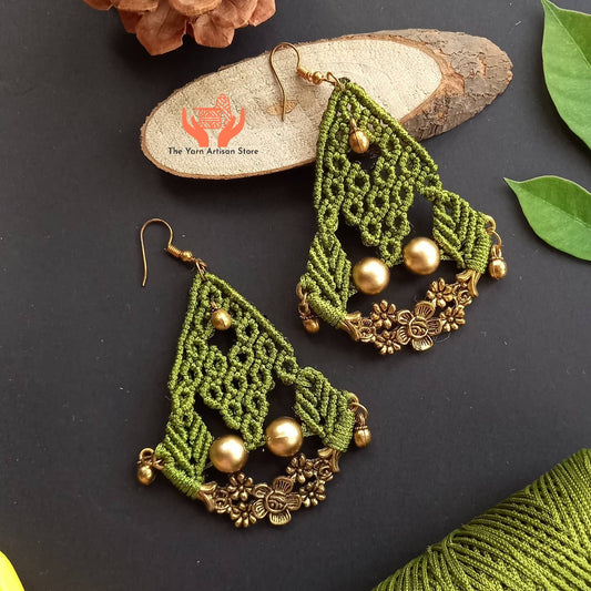 Floral Hasli Tribal Style Fusion Macramé Dangler Earrings