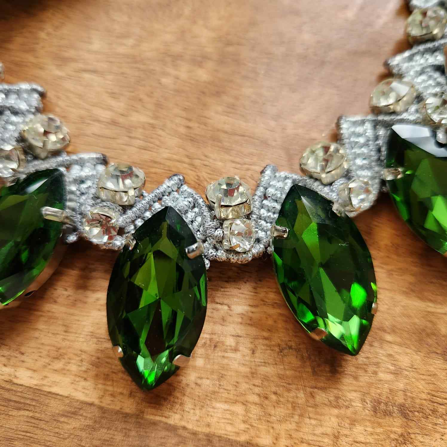 grey necklace green stone necklace emerald necklace bvlgari inspired necklace