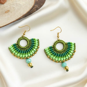 semi-circle macramé bead dangler earrings in different colours