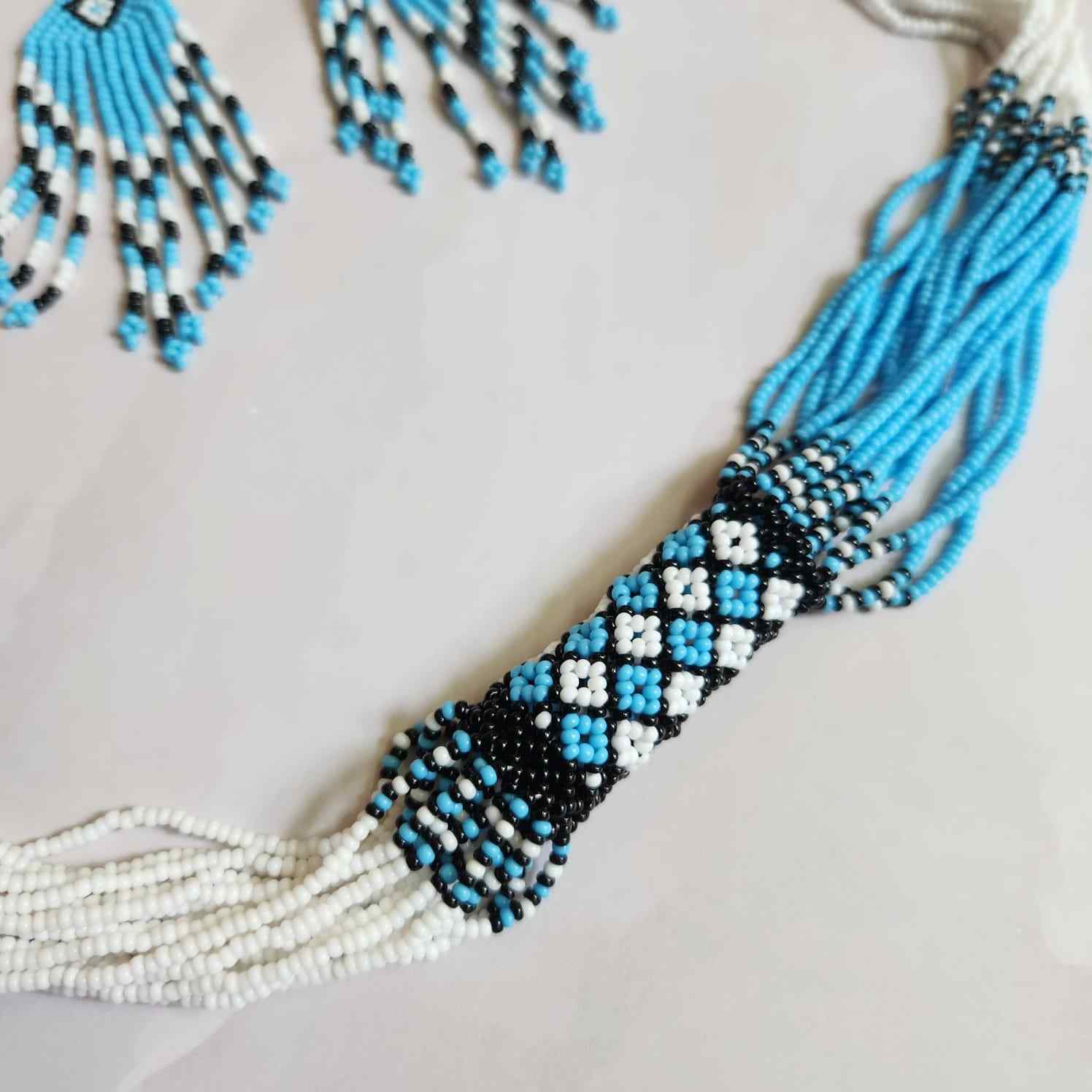 bead loom necklace long necklace layer necklace geometric design party necklace for saree formal wear statement necklace set