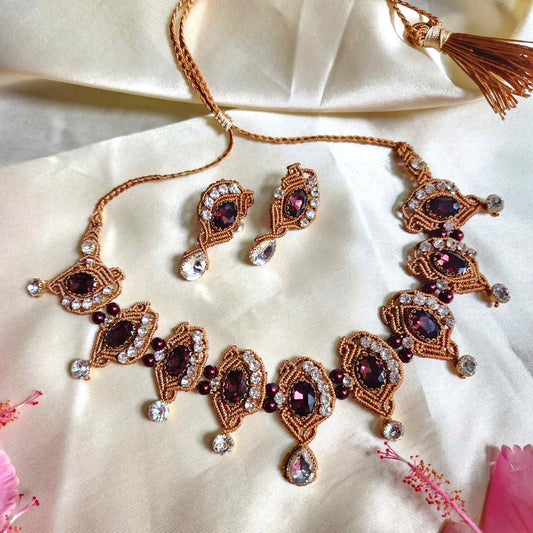 burgundy stone necklace partywear jewellery for party necklace for wedding stud earrings with stones
