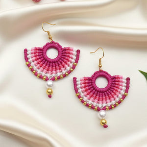 semi-circle macramé bead dangler earrings in different colours