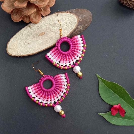 semi-circle macramé bead dangler earrings in different colours