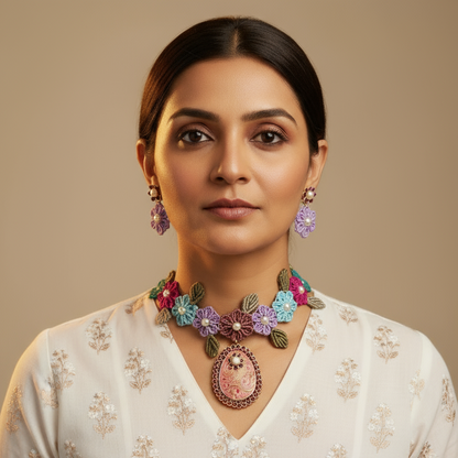 Nalini floral macrame necklace set