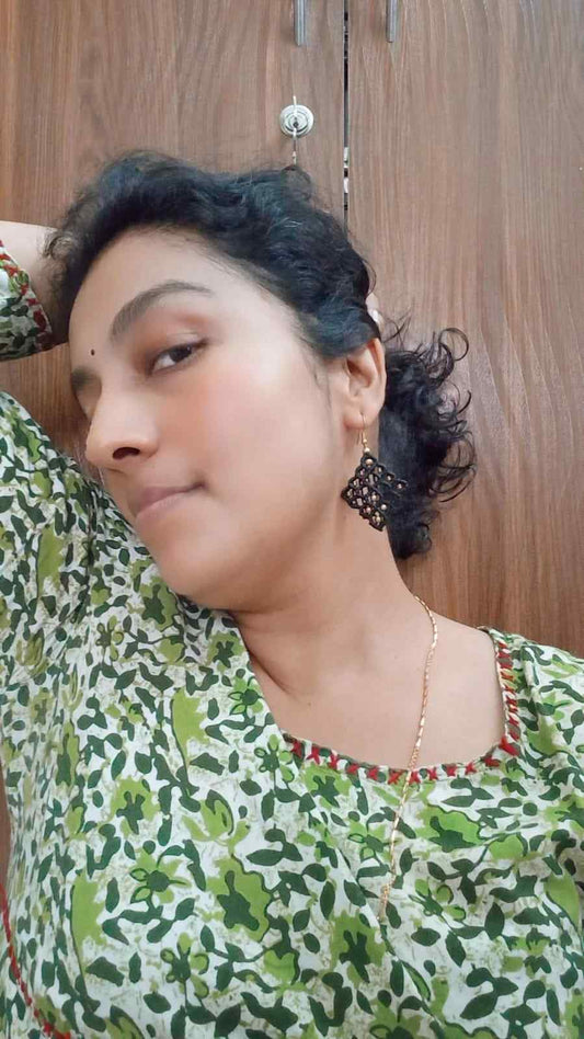 black diamond shaped bead macrame dangler earrings