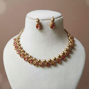 necklace stone jewellery party wedding necklace formal wear macrame necklace set pink gold necklace