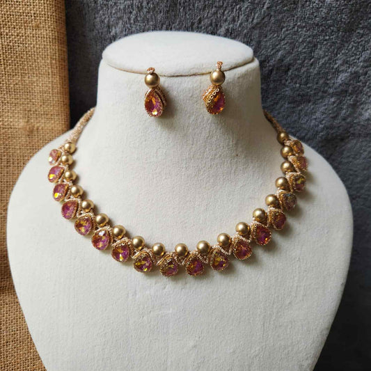 necklace stone jewellery party wedding necklace formal wear macrame necklace set pink gold necklace