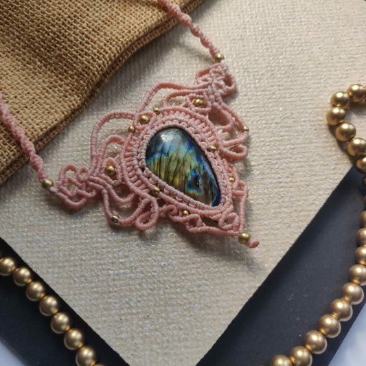 Sarasija labradorite macrame statement necklace