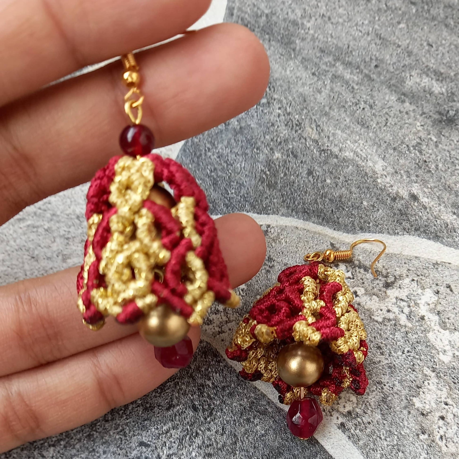 macrame jhumka earrings in two colours