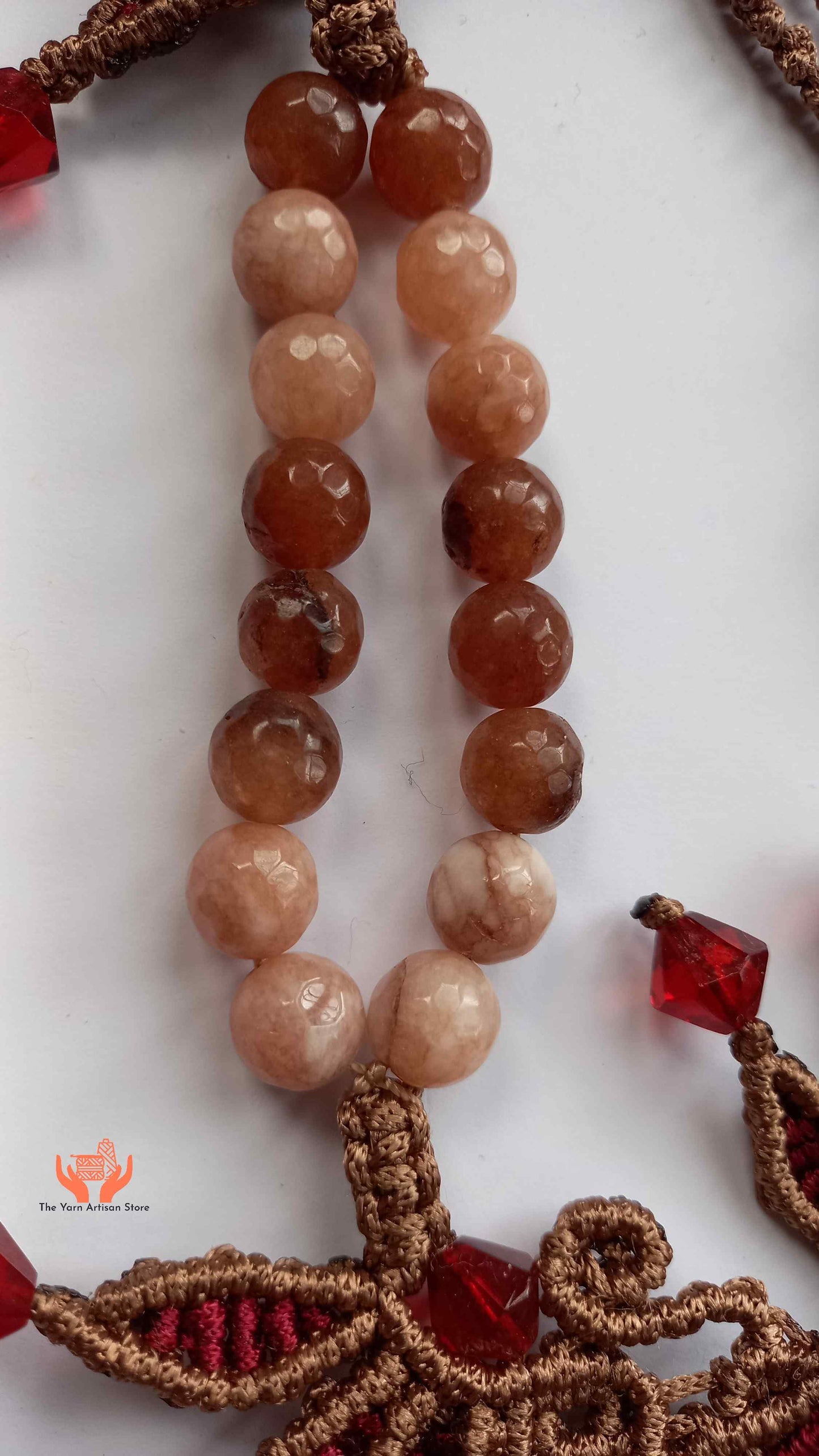 Brown and Maroon Macrame Statement Necklace with Jasper Centerpiece