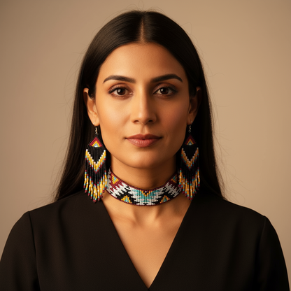 Trikona geometric bead choker necklace set