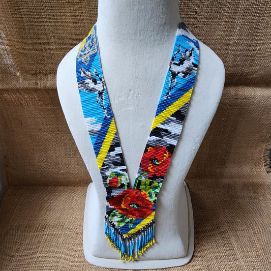 bead necklace loom red poppy swan floral necklace party haldi necklace sangeet bridal mehendi necklace statement necklace