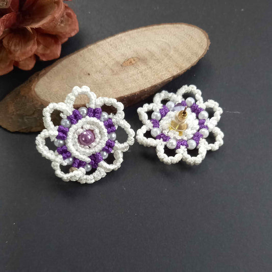 floral scalloped stud earrings for women