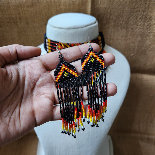 bead loom necklace choker necklace geometric design hair band choker fringe seed bead earrings dangler earrings