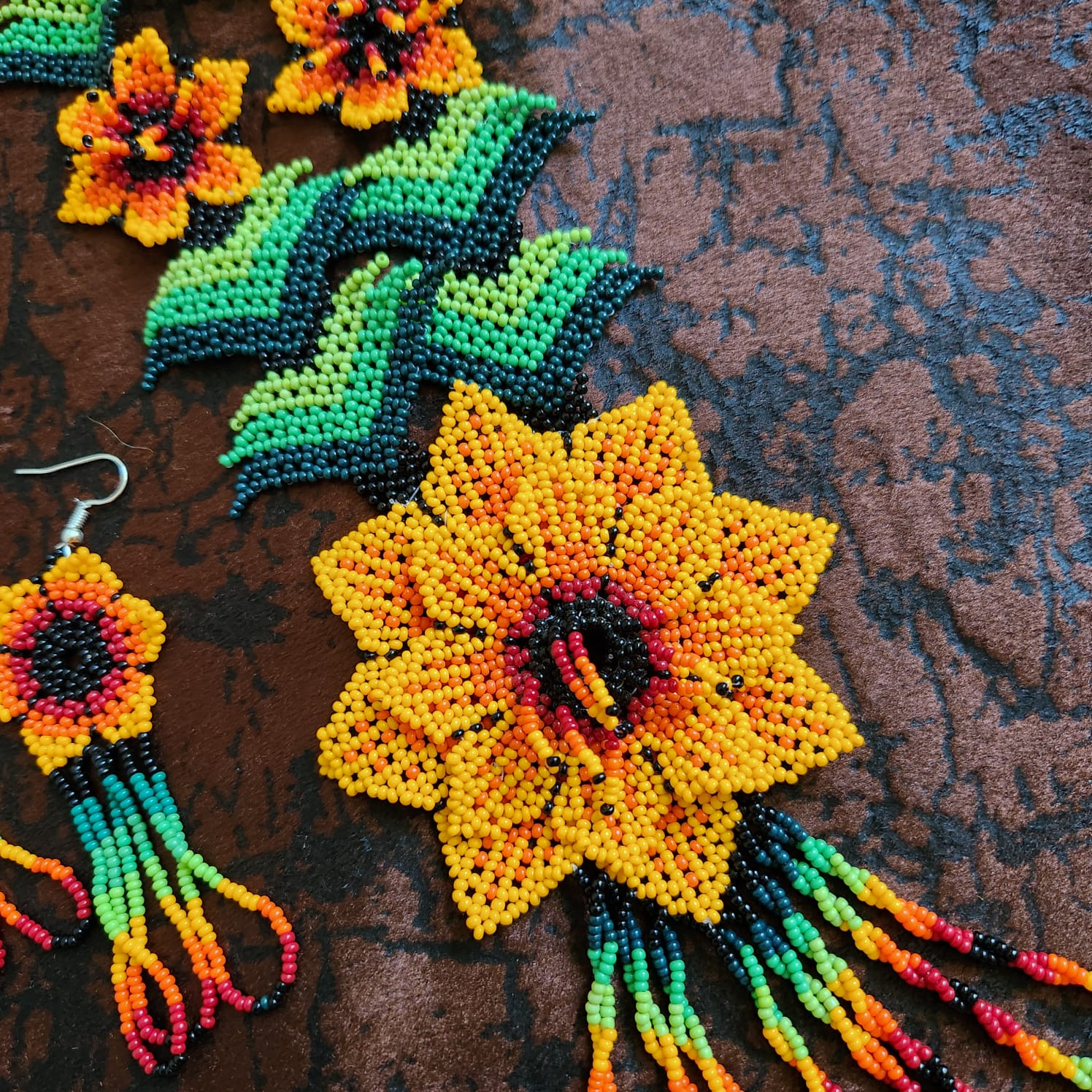 bead necklace flower necklace 3D necklace leaf green leaves haldi necklace set flower earrings yellow necklace