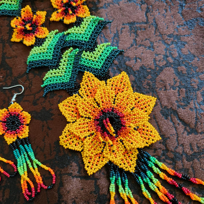 bead necklace flower necklace 3D necklace leaf green leaves haldi necklace set flower earrings yellow necklace