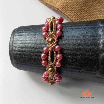 handmade macrame bead bracelet with colourful pearls