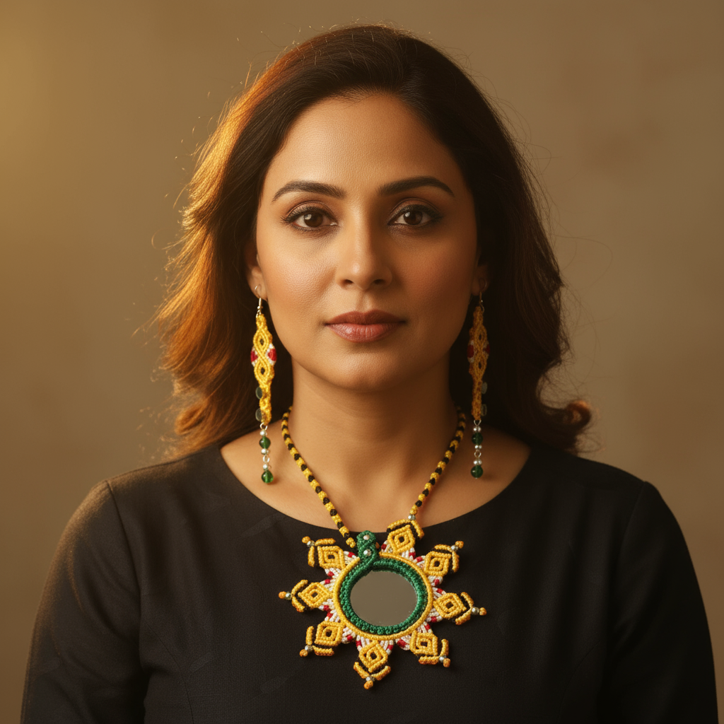 Aiyna mirrorwork macrame necklace set