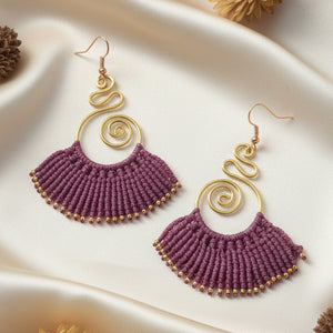 brass earrings macrame earrings purple earrings party wear earrings gold earrings