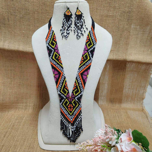 statement bead necklace partywear necklace multi colour necklace for sangeet wedding jewellery floral set bead earrings