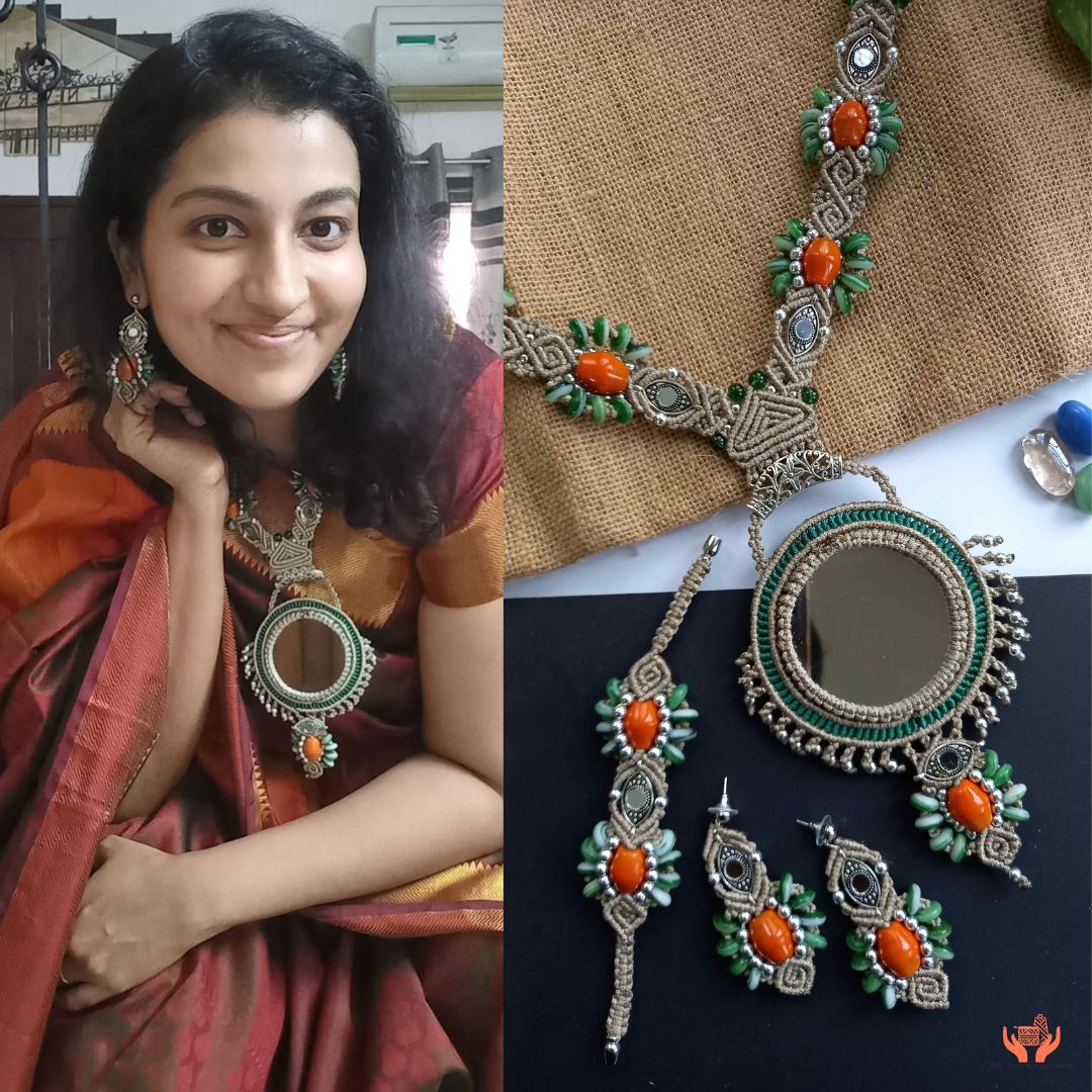 Sheesha mirrorwork macrame necklace set
