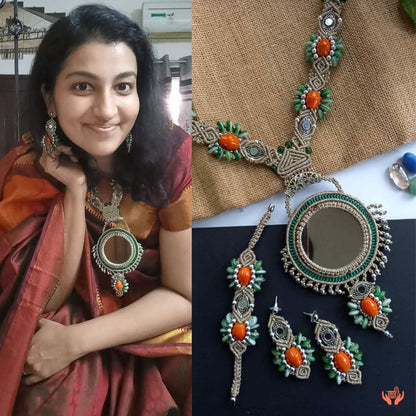 Sheesha mirrorwork macrame necklace set