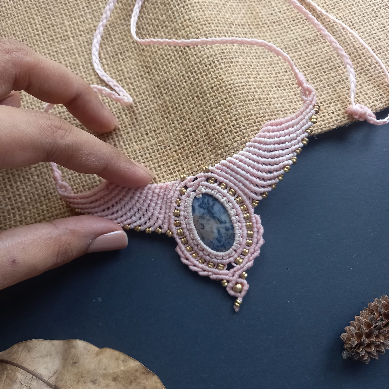 lapis stone necklace gold necklace macrame necklace bird necklace wing necklace