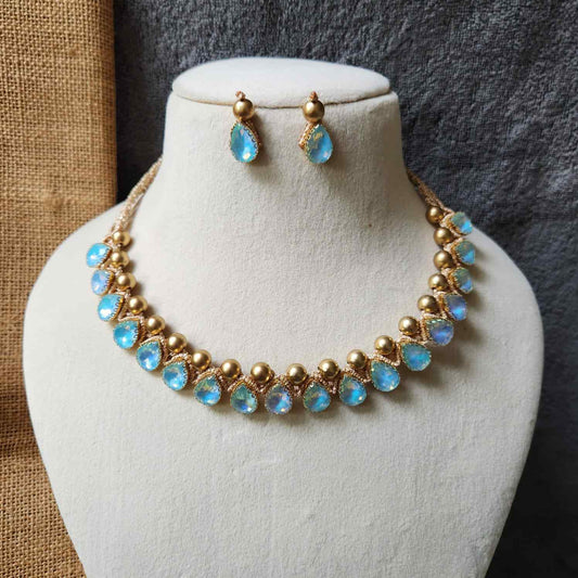 necklace stone jewellery party wedding necklace formal wear macrame necklace set blue gold necklace