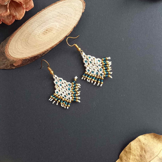 micromacrame dangler earrings with seed beads